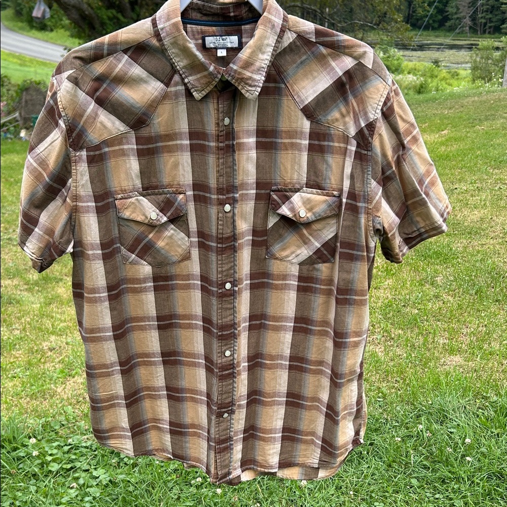 Vintage Old Navy Western Pearl Snap Shirt Short Sleeve Cowboy Americana Rustic